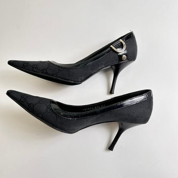 Vintage Gucci by Tom Ford Size 37.5 GG Logo Canvas Pointed Toe Heels/Pumps - Picture 3 of 11